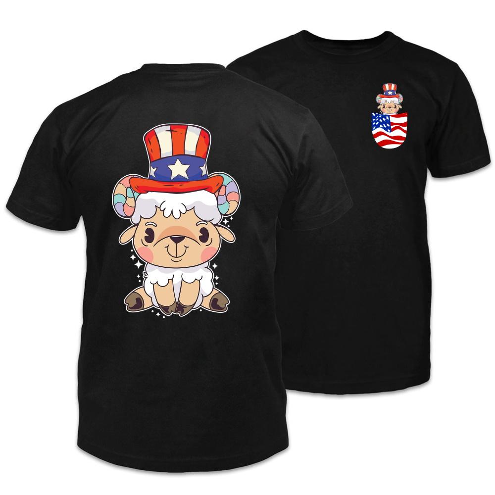 4th Of July Shirt, Funny Fourth Of July Shirts, Sheep America Hat Double Side Printed T-Shirt