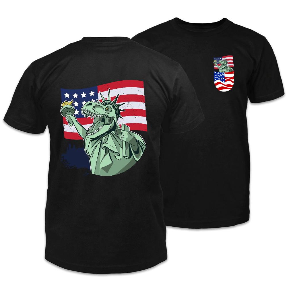 4th Of July Shirt, Funny Fourth Of July Shirts, T-Rex America Hat Double Side Printed T-Shirt