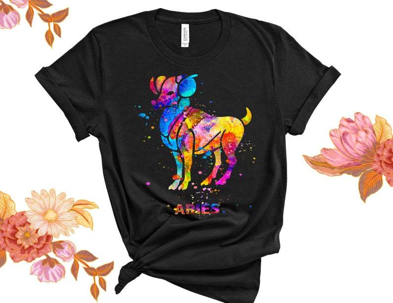 Aries Shirt, Aries Zodiac Sign, Astrology Birthday Shirt, Gift For Her, Aries Water Color Unisex T-Shirt