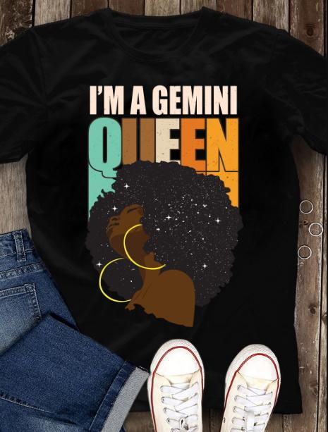 Black Woman Shirt, Black Queen Gemini Girls May June Girl Birthday Gift, I'm A Gemini Queen Black Girl Vintage T-Shirt Black Woman Shirt, Black Queen Gemini Girls May June Girl Birthday Gift, I'm A Gemini Queen Black Girl Vintage T-Shirt