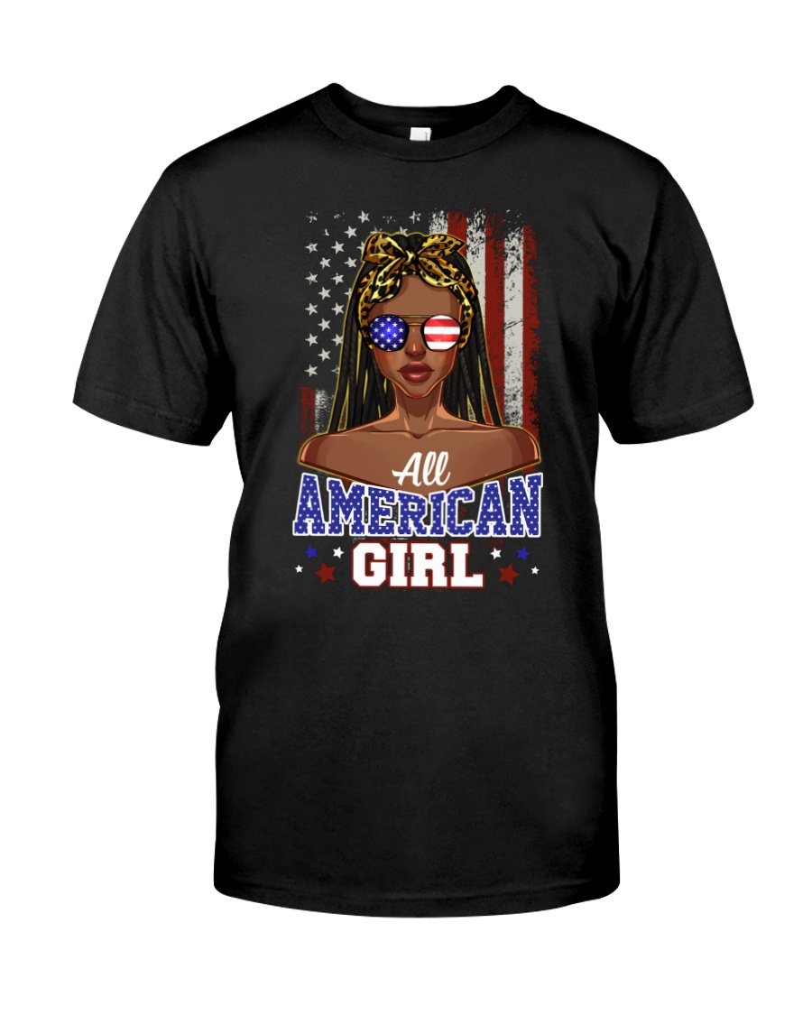 Black Woman Shirt, Black Queen Shirt, Black Girl Art Flag All American Girl T-Shirt KM1407