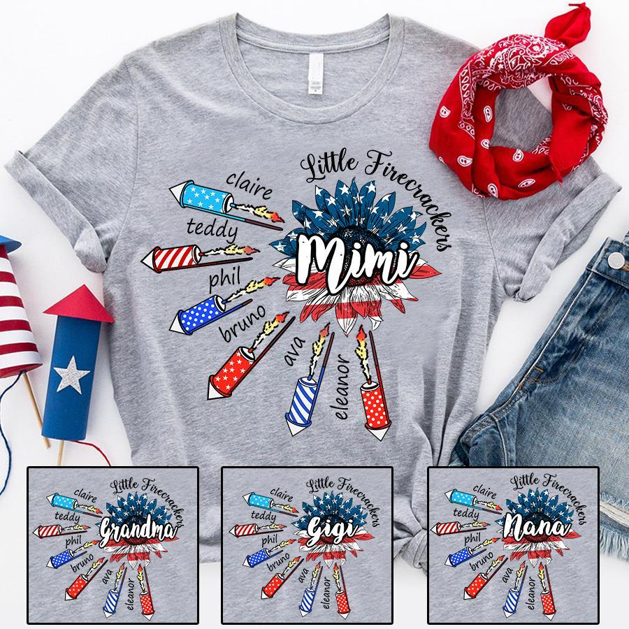 Custom Shirt, Grandma Shirt, Grandma With Grandkids Little Firecrackers T-Shirt KM0906