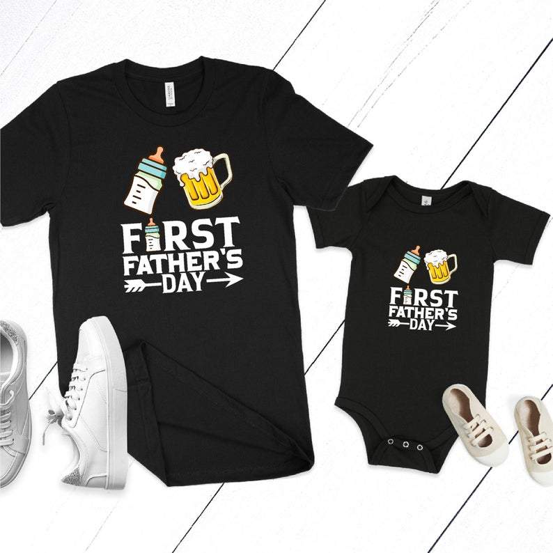 Father Baby Matching Shirts, First Father's Day Shirt, Funny Dad Shirt, Dad Beer Shirt