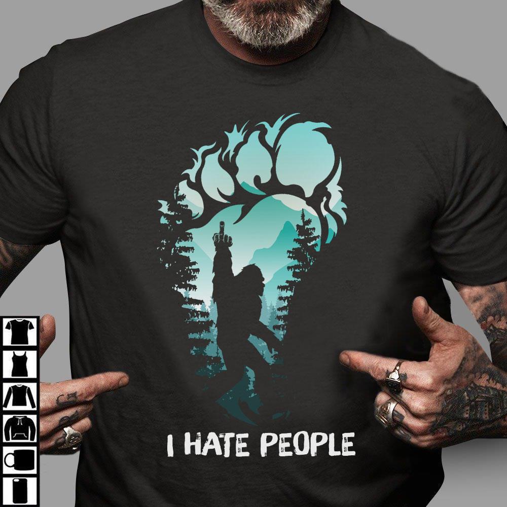 Funny Big Foot Shirt, Bigfoot Hiding In The Mountains I Hate People Camping Hunting T-Shirt