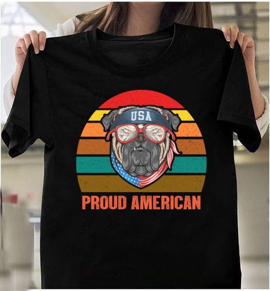 Funny Dog Shirt, Independence Day Gift, Proud American Bulldog Vintage T-Shirt