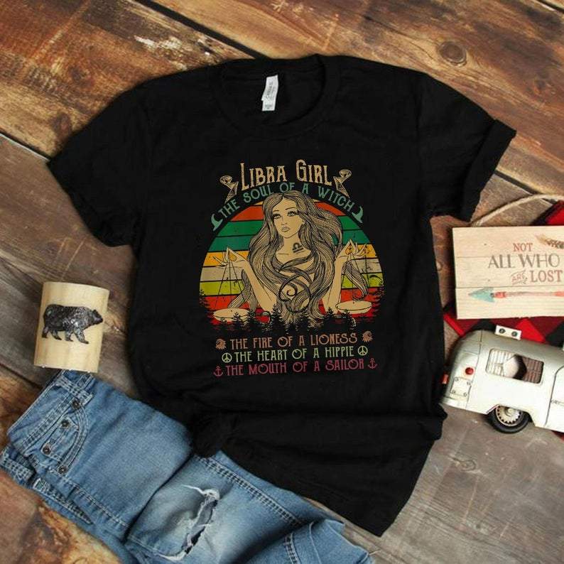 Funny Libra Shirt, Libra Girl The Soul Of The Witch, Libra Birthday Shirt, Gift For Her Unisex T-Shirt