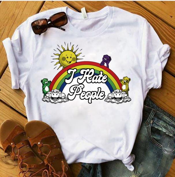 Funny Shirt, Bear Rainbow I Hate People Shirts Funny Sun T-Shirt KM2406