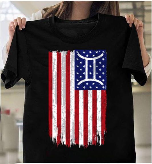 Gemini Veteran Shirt, Gemini American Flag May June Birthday Zodiac Horoscope T-Shirt