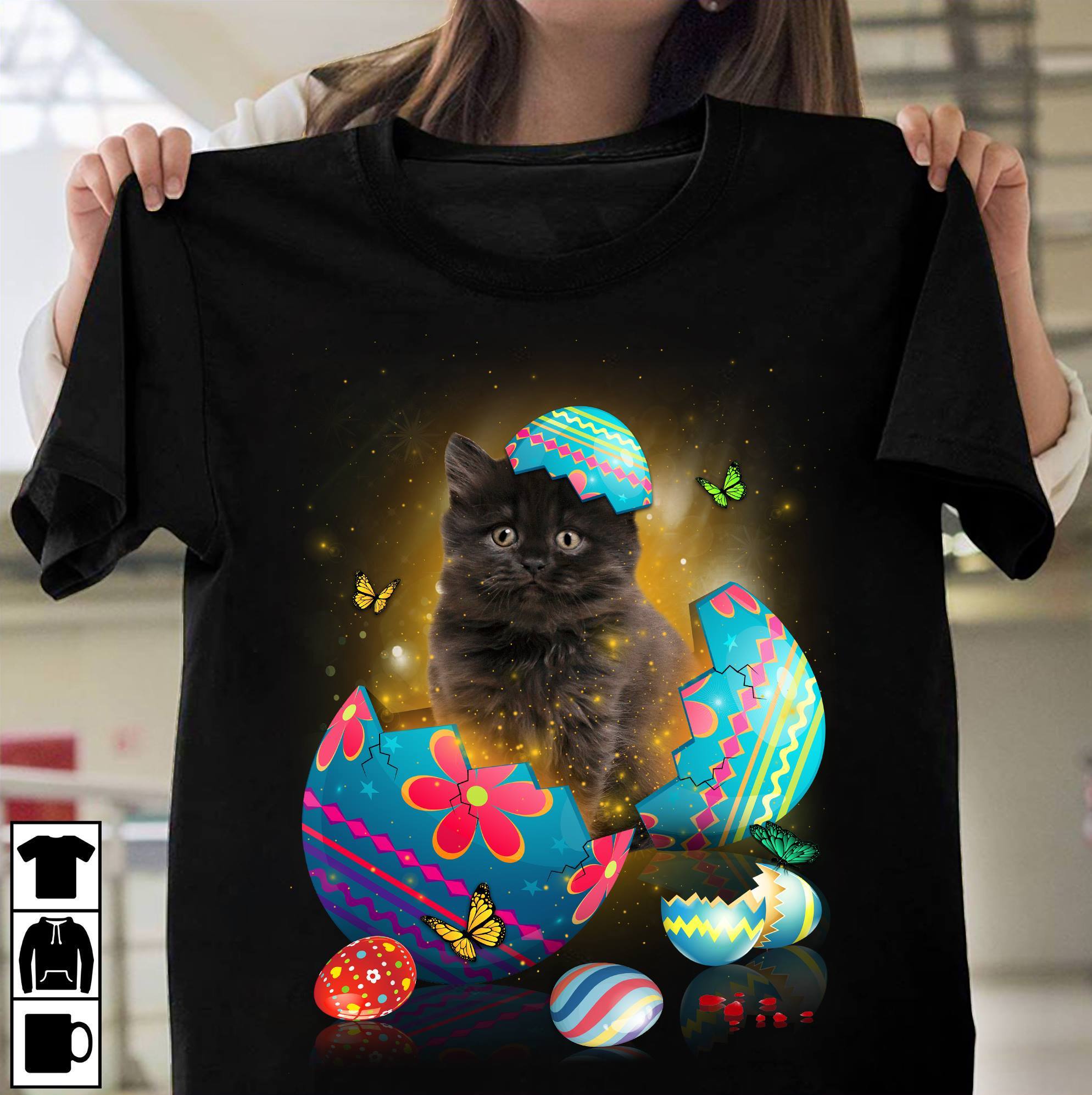 Happy Easter, Black Cat Easter Egg T-Shirt, Gift For Easter Unisex T-Shirt, Gift For Daughter