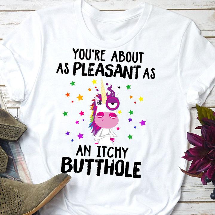 Unicorn Shirt, Funny Shirt, Unicorns You're About As Pleasant As An Itchy Butthole T-Shirt KM2607