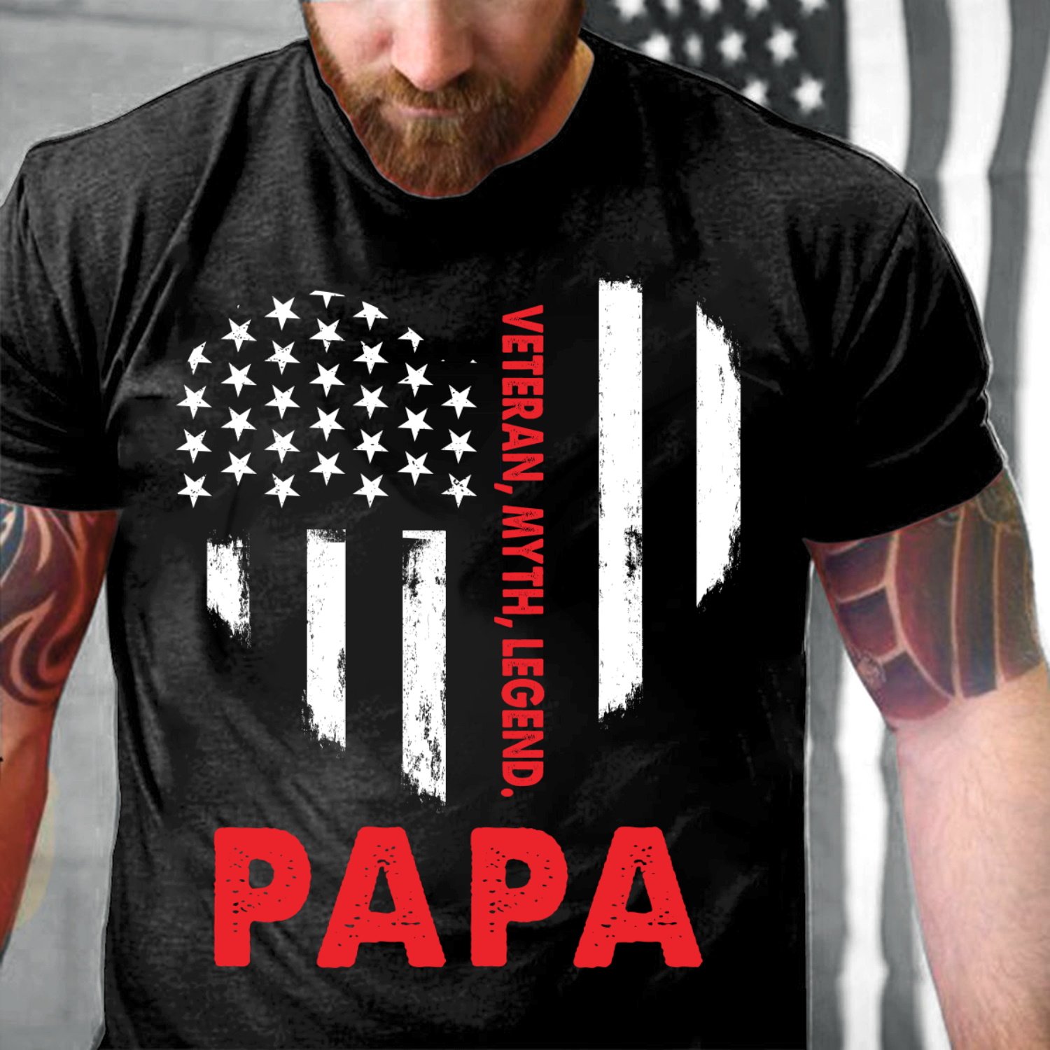 Veteran Shirt, Father's Day Gift Ideas, Daddy Shirt, Veteran Myth Legend Papa Heart USA Flag T-Shirt Veteran Shirt, Father's Day Gift Ideas, Daddy Shirt, Veteran Myth Legend Papa Heart USA Flag T-Shirt