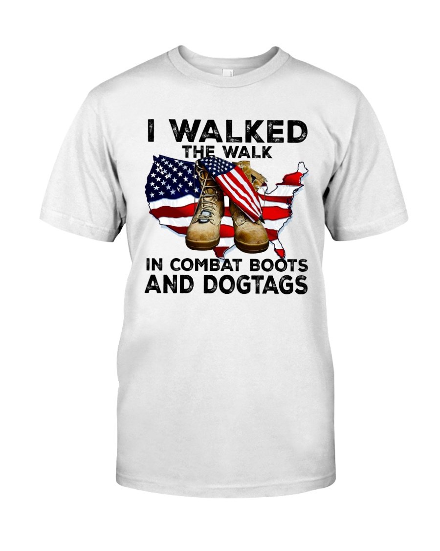 Veteran Shirt, Female Veteran, I Walked The Walk, In Combat Boots And Dogtags Unisex T-Shirt KM3105