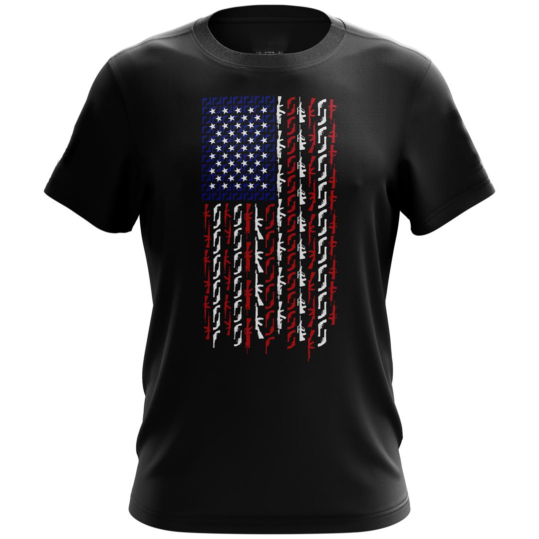 Veteran Shirt, Gun Shirt, American Flag In Guns Patriotic Colors T-Shirt KM0308