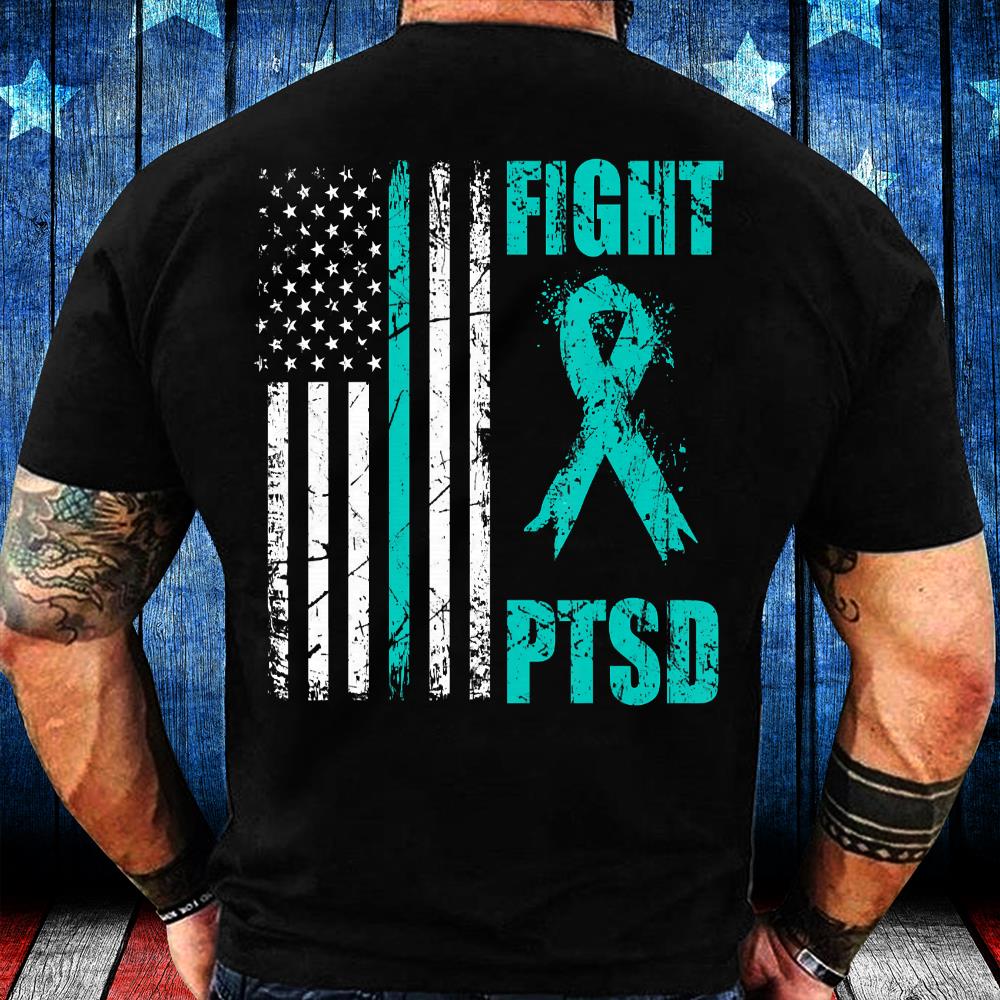 Fight PTSD Awareness American Flag Veteran Support T-Shirt