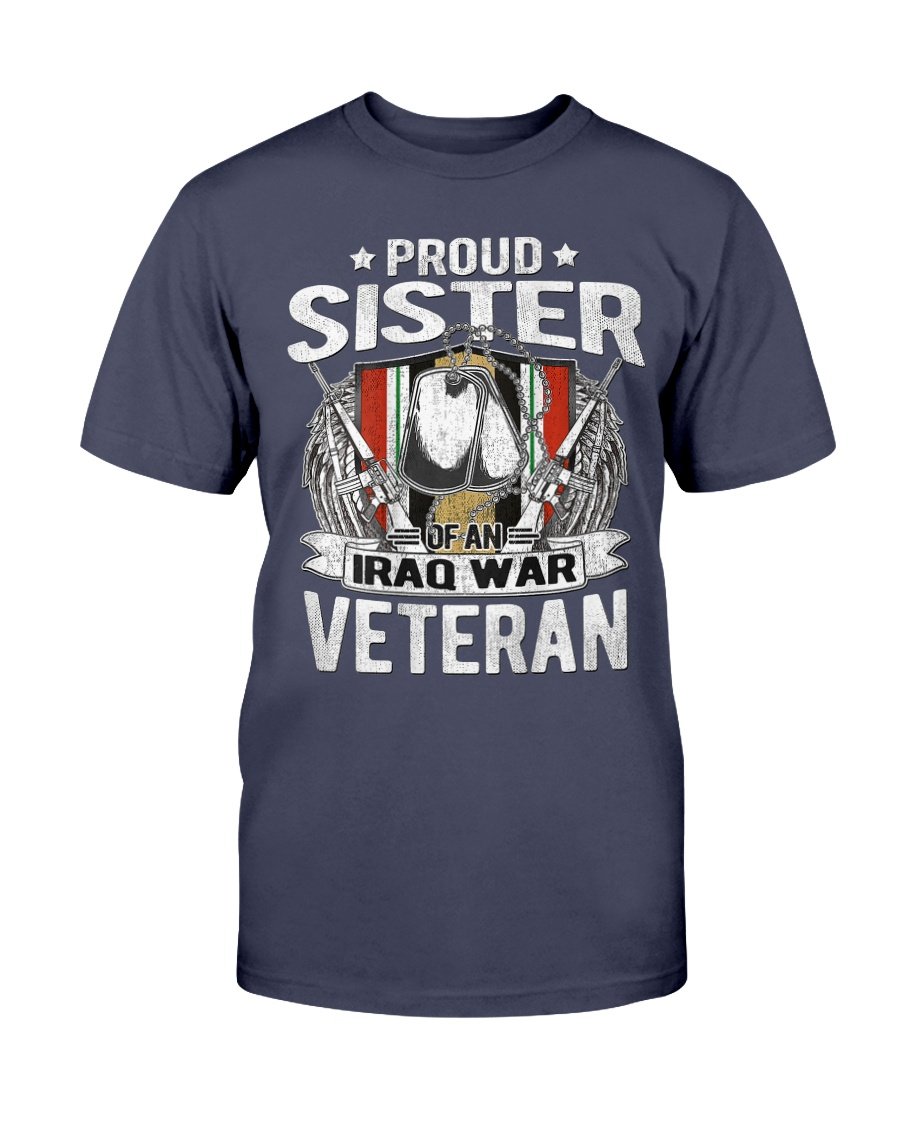 Proud Sister Of An Iraq War Veteran Dog Tag Military Sibling T-Shirt 1&nbsp;