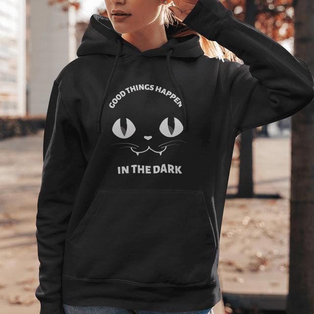 Good things happen in the dark cat face hoodie ? GST Good things happen in the dark cat face hoodie ? GST