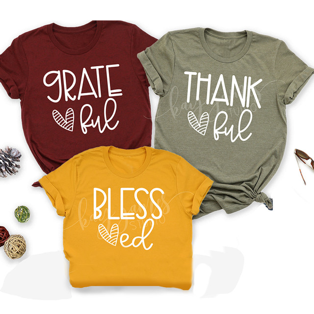 Grateful Thankful Blessed Shirt Thanksgiving Shirt For Women