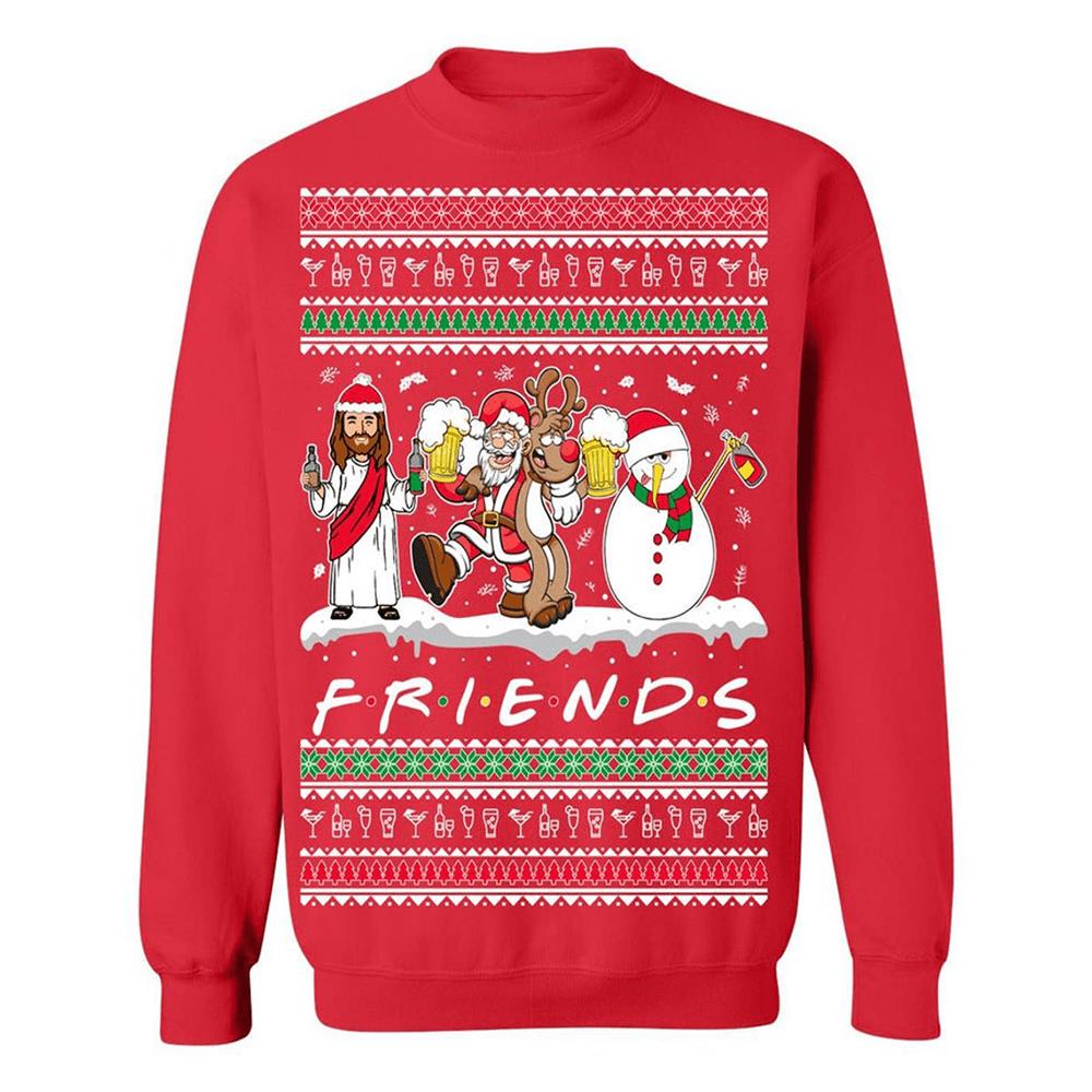 Jesus Santa Reindeer And Snowman Friends Ugly Christmas Sweater