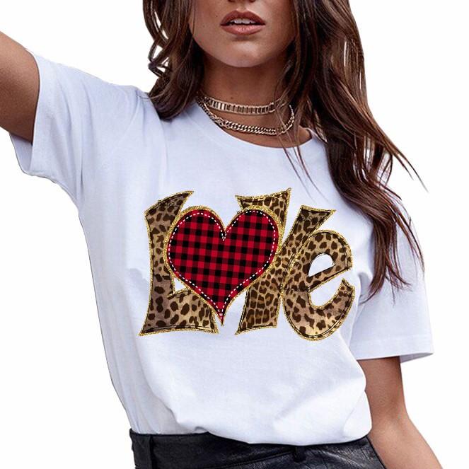 Leopard love with buffalo plaid heart  shirt for women ? GST