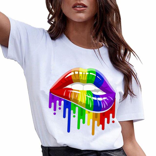 Lgbt lips biting in rainbow flag t-shirt ? GST