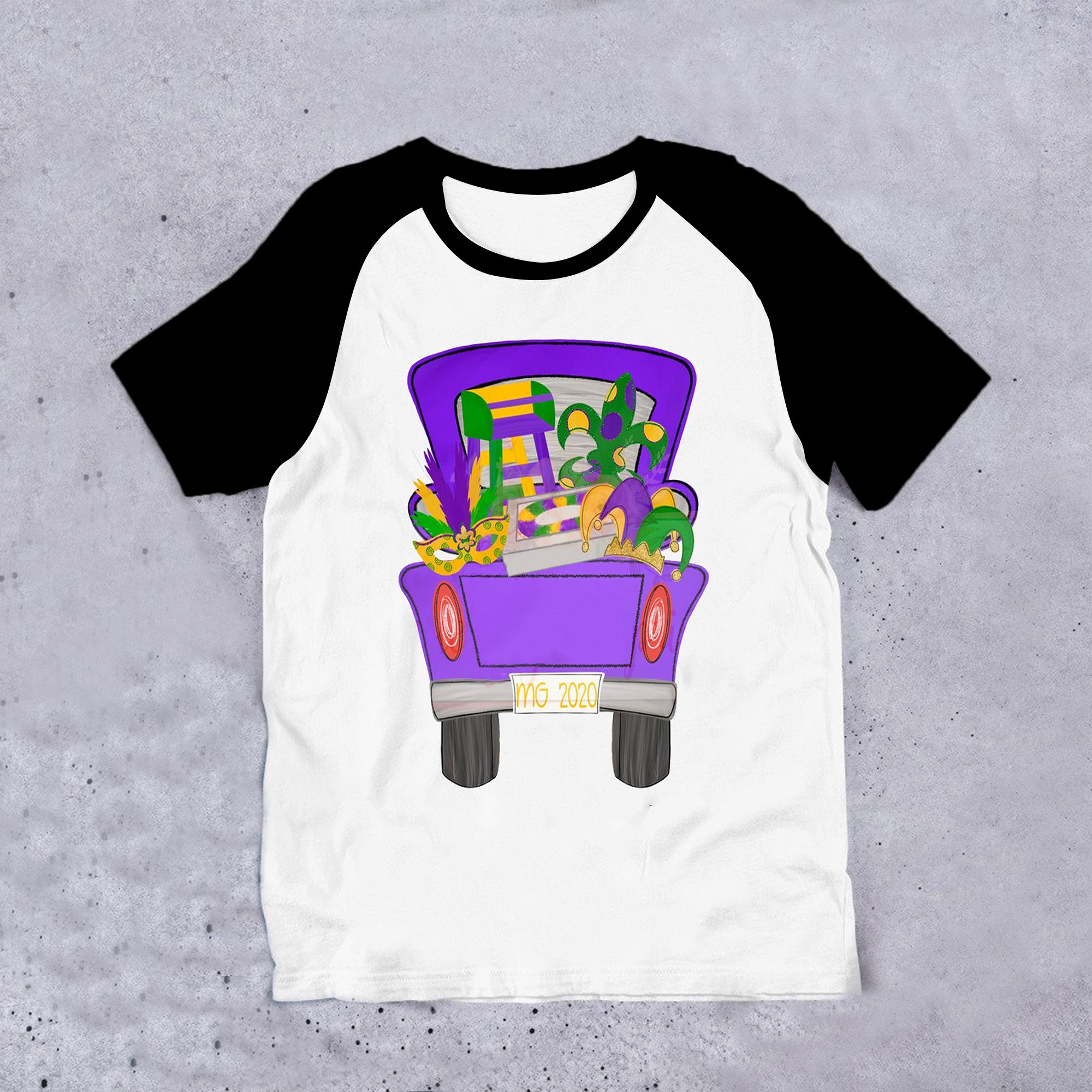 Mardi gras ? Happy mardi gras truck raglan shirt for kids for men for women ? GST