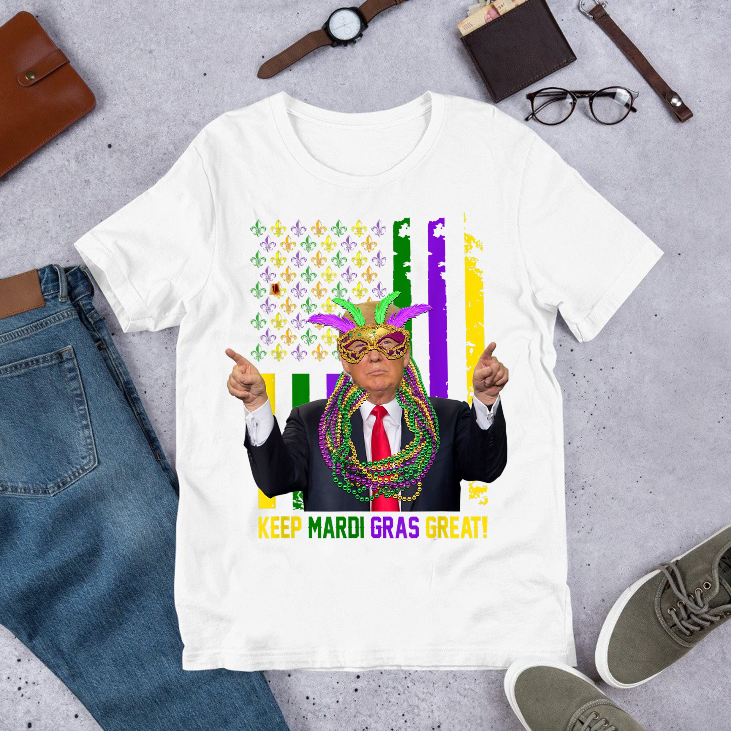 Mardi gras ? Keep mardi gras great american flag funny trump mardi gras t-shirt ? GST