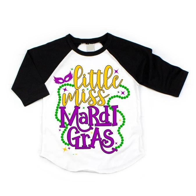Mardi gras ? Little miss mardi gras raglan shirt for kids ? GST