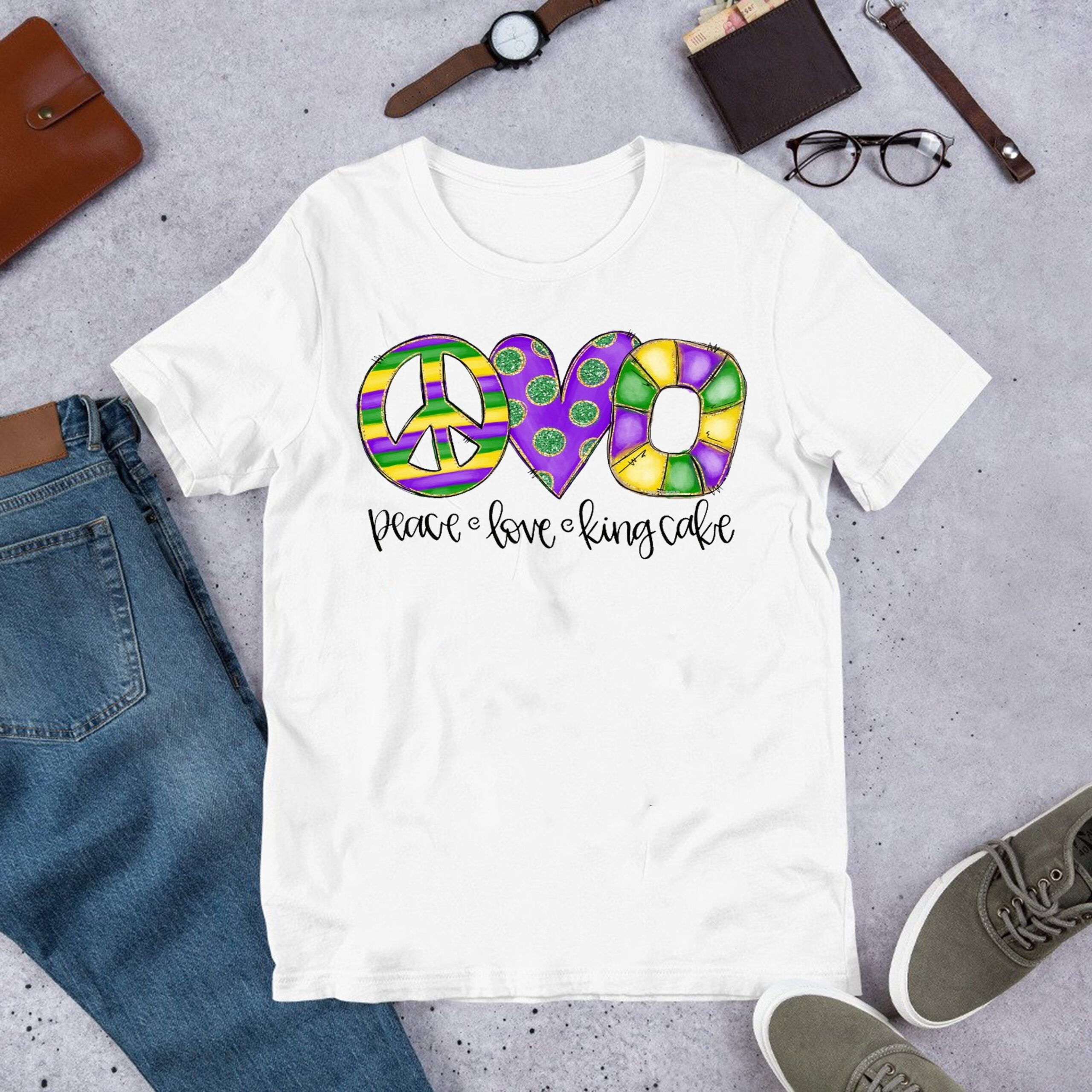 Mardi gras ? Peace love king cake mardi gras sublimation shirt ? GST Mardi gras ? Peace love king cake mardi gras sublimation shirt ? GST