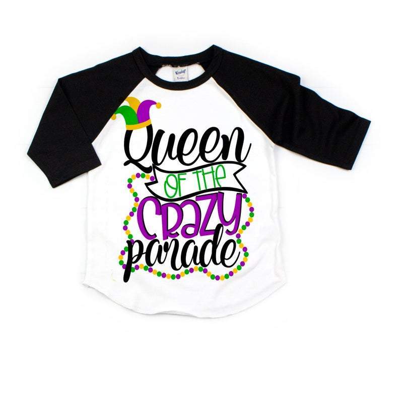 Mardi gras ? Queen of the crazy parade mardi gras raglan shirt for kids ? GST