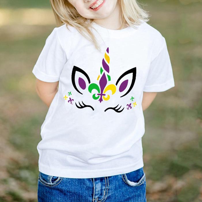 Mardi gras unicorn eyelashes face shirt for kids ? GST Mardi gras unicorn eyelashes face shirt for kids ? GST