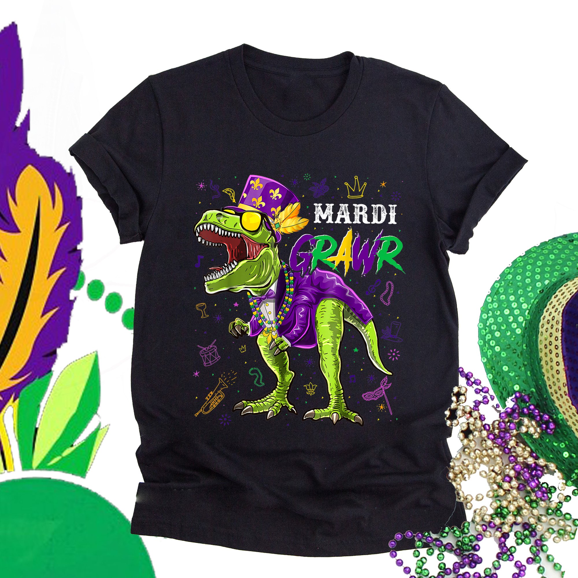 Mardi grawr t rex dinosaur gifts mardi gras carnival t-shirt ? GST
