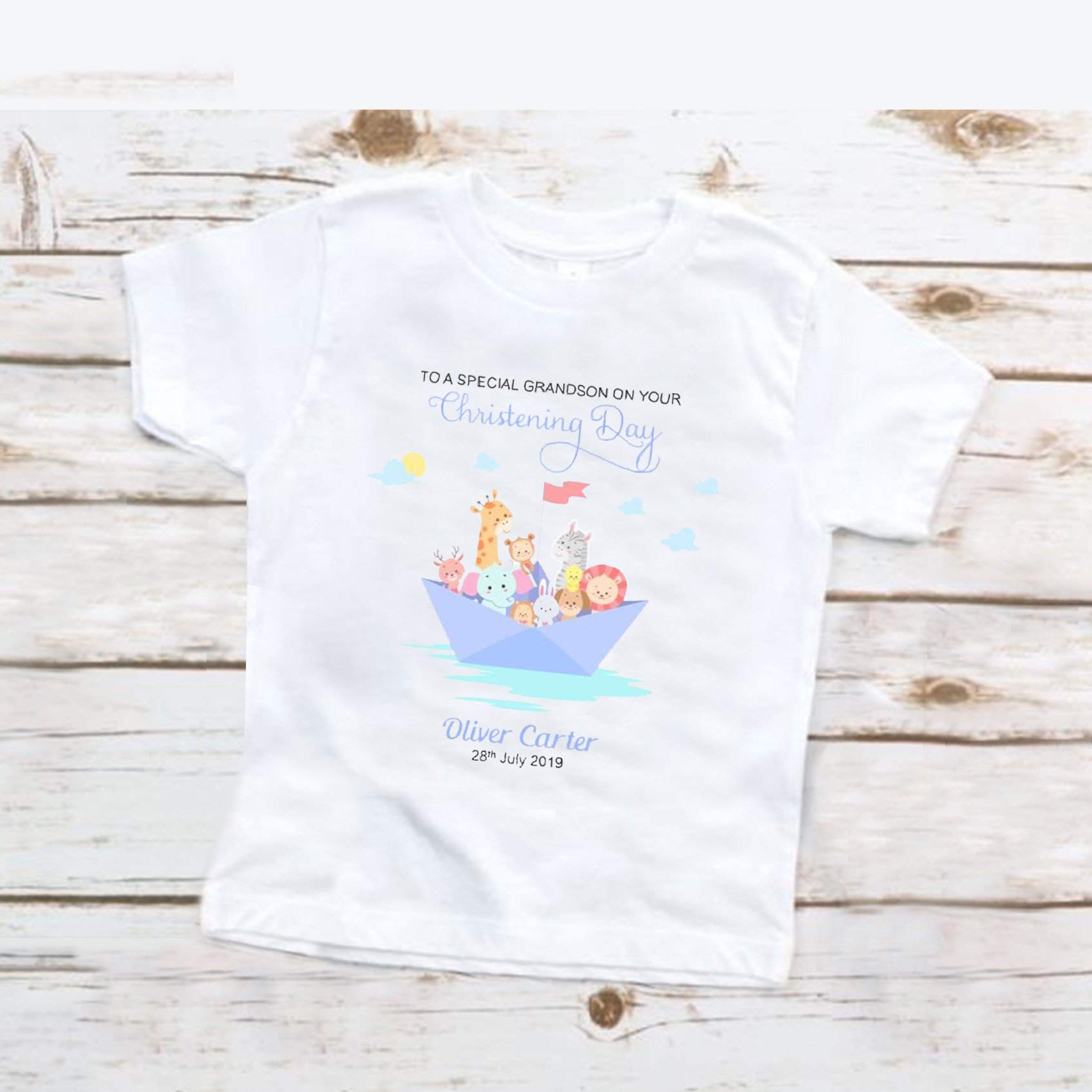 Personalised boys christening shirt for godson son grandson nephew brother ? GST