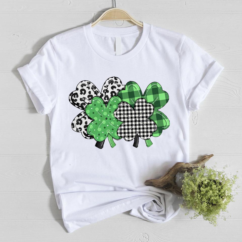 Plaid leopard shamrock 4 leaf clover st patrick�s day shirt ? GST