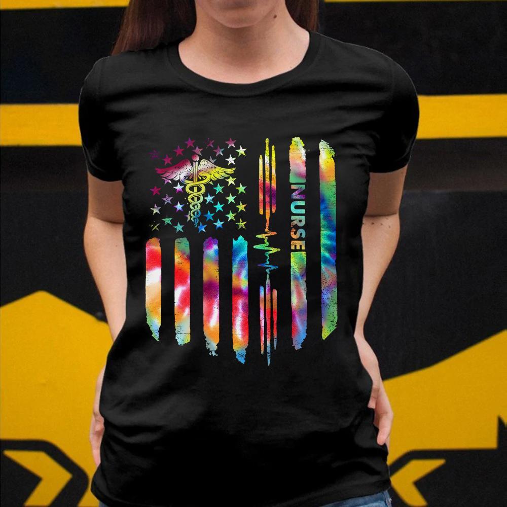 Rainbow american flag nurse shirt GST