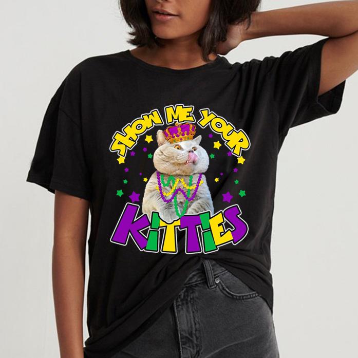 Show me your kitties mardi gras beads crazy cat t-shirt ? GST Show me your kitties mardi gras beads crazy cat t-shirt ? GST