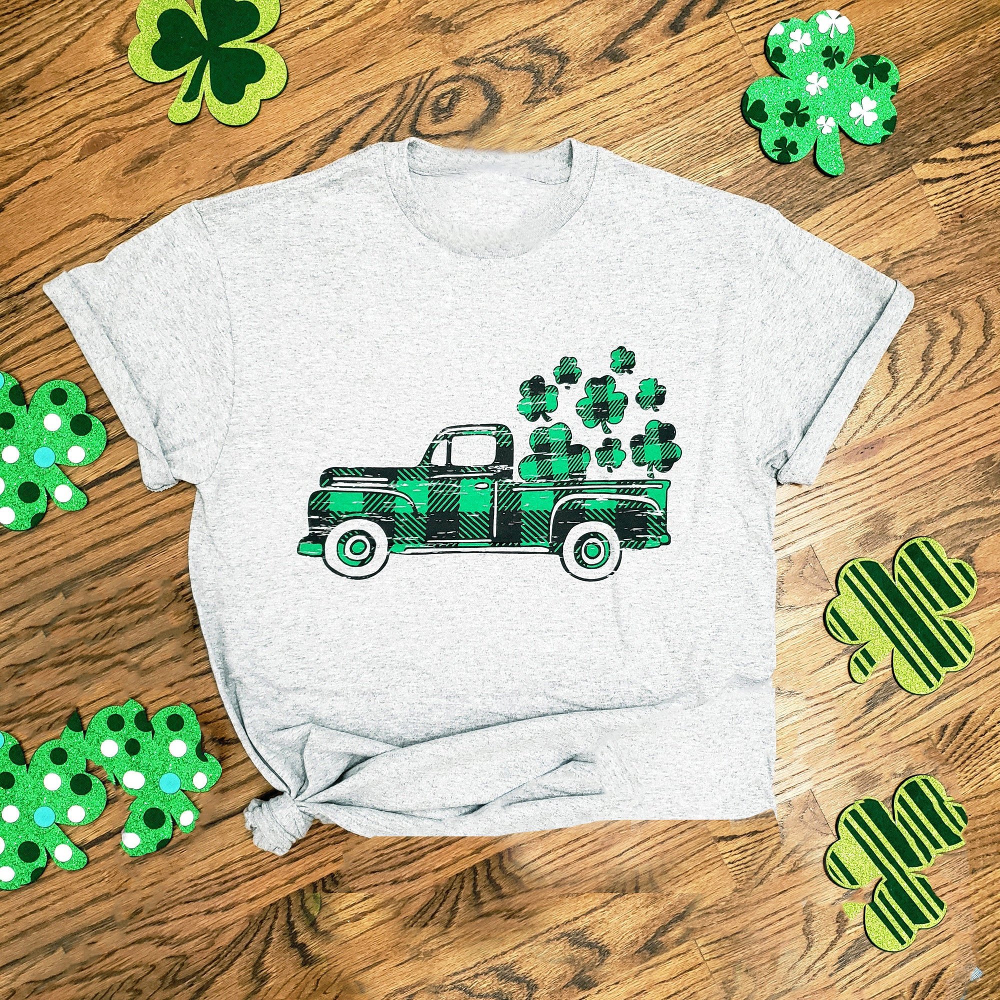St patricks day clover green plaid truck shirt ? GST