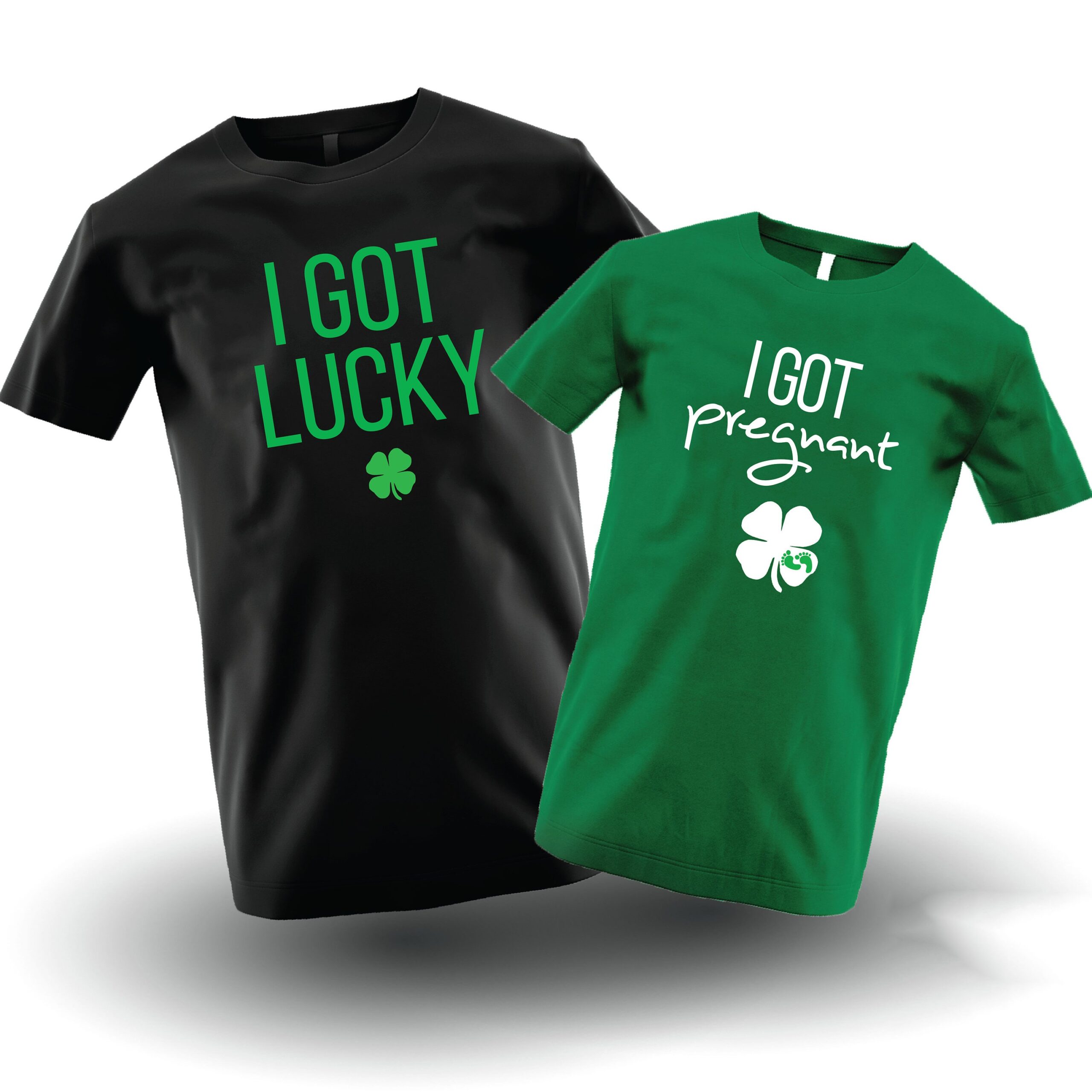 St patricks day i got lucky i got pregnant pregnancy announcement couple shirt ? GST