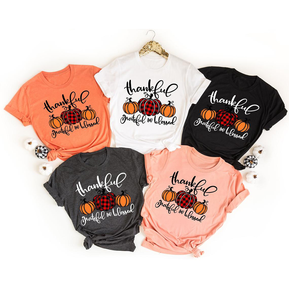 Thankful Grateful And Blessed Thanksgiving Kids Shirts