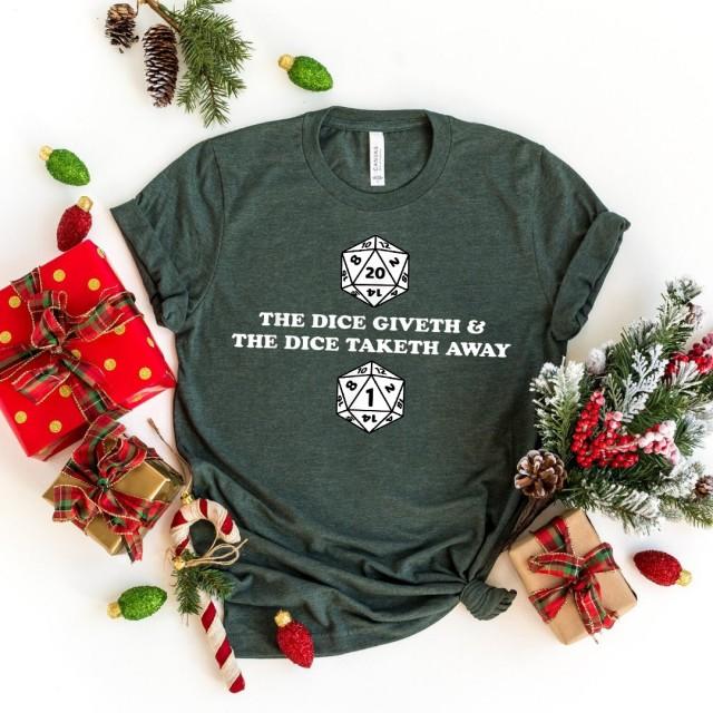 The dice giveth and taketh away, nerdy costume men women t-shirt, roleplaying games, gifts for gamers, the dice giveth, gamer gift ideas, gift ideas for boyfriend, christmas gifts for him, christmas gifts for her ? GST