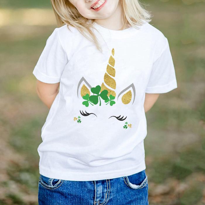 Unicorn eyelashes face st patrick?s day kids shirt ? GST