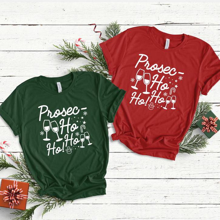Wine prosec ho ho ho couple t-shirt,funny christmas shirt, christmas wine shirt, holiday party shirt, christmas prosecco, winter shirt, holiday Shirt