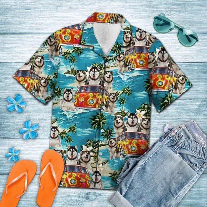 Alaskan Malamute Hippie Summer Hawaiian Shirt Pre13728 Alaskan Malamute Hippie Summer Hawaiian Shirt Pre13728