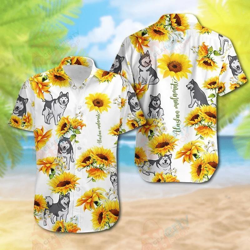 Alaskan Malamute Sunflower Hawaiian Shirt Pre13784