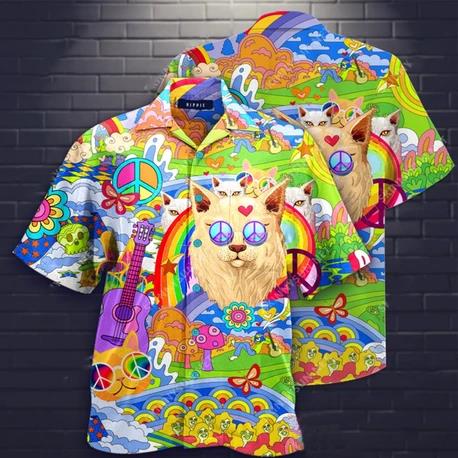 Amazing Hippie Cat Hawaiian Shirt Pre11297 Amazing Hippie Cat Hawaiian Shirt Pre11297