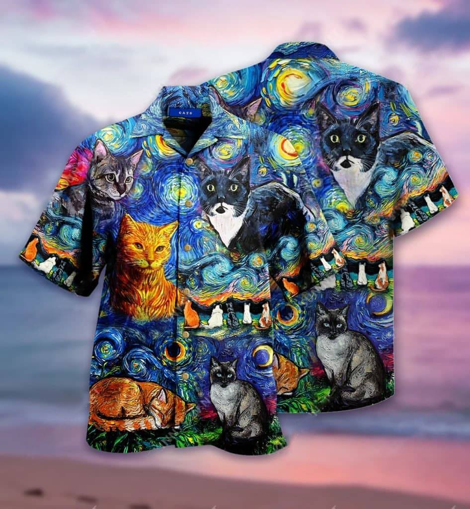 Amazing Starry Night Cat Unisex Hawaiian Shirt Pre10202 Amazing Starry Night Cat Unisex Hawaiian Shirt Pre10202