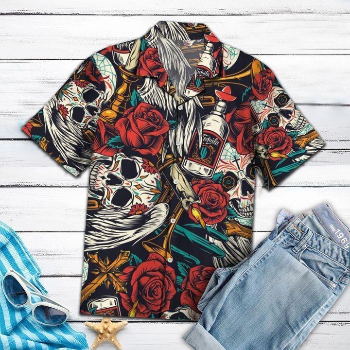 Amazing Sugar Skulls Rose Flowers Trumpets Hawaiian Shirt Pre13661 Amazing Sugar Skulls Rose Flowers Trumpets Hawaiian Shirt Pre13661