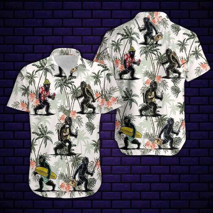 Artistic Bigfoot On Vacation Camping Hawaiian Shirt Pre13594