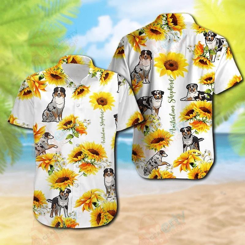 Australian Shepherd Sunflower Hawaiian Shirt Pre13600 Australian Shepherd Sunflower Hawaiian Shirt Pre13600