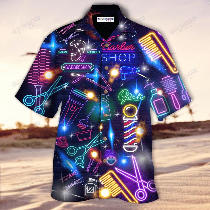 Baber Shop Tool Neon Hawaiian Shirt Pre10963