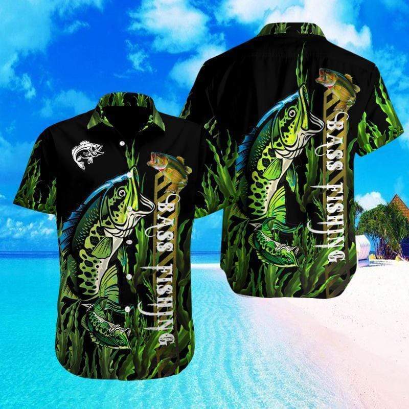 Bass Fishing Black Green Hawaiian Shirt Pre11699 Bass Fishing Black Green Hawaiian Shirt Pre11699